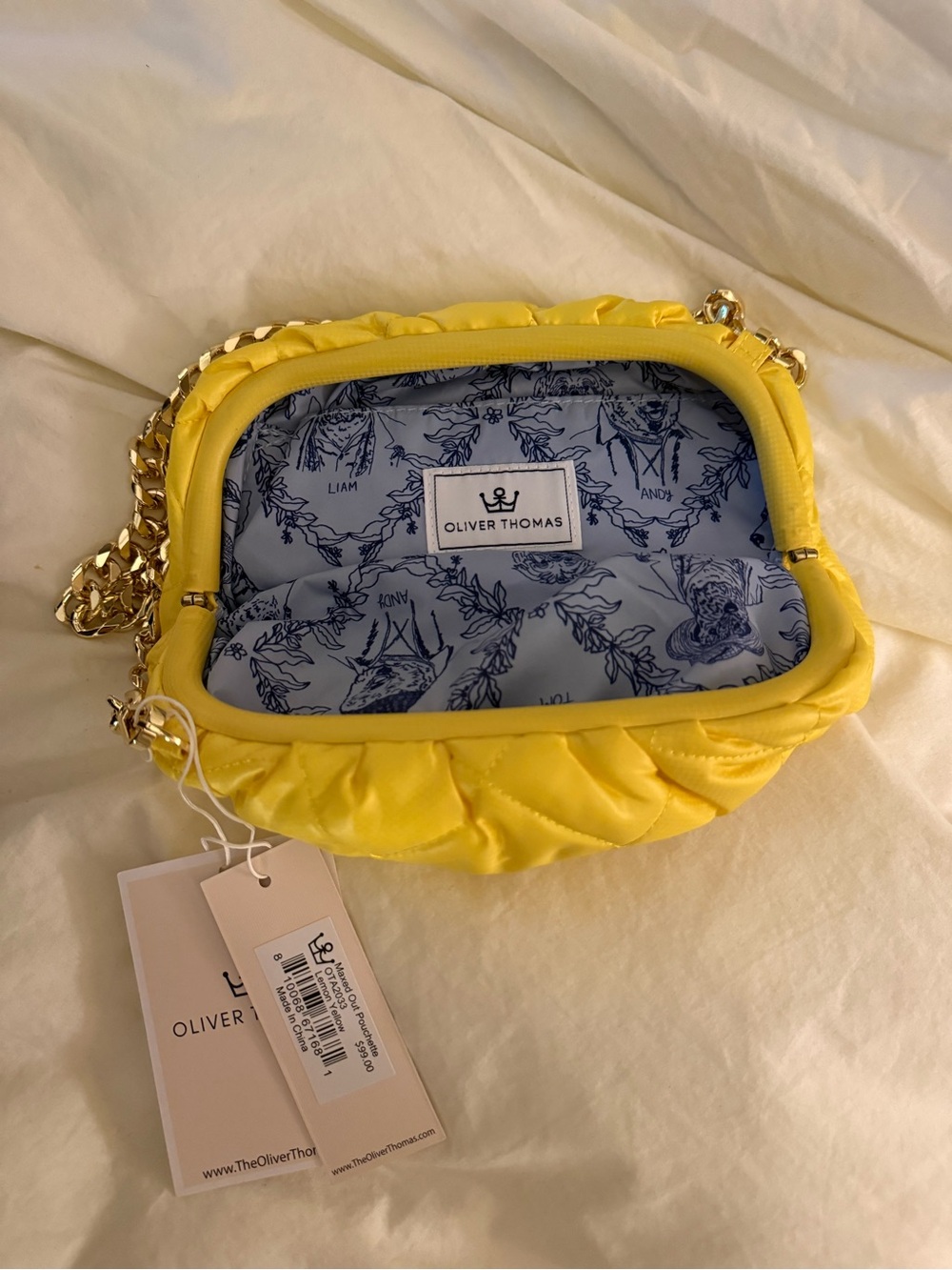 Oliver Thomas Bright Yellow Quilted Mini Crossbody with Gold Chain